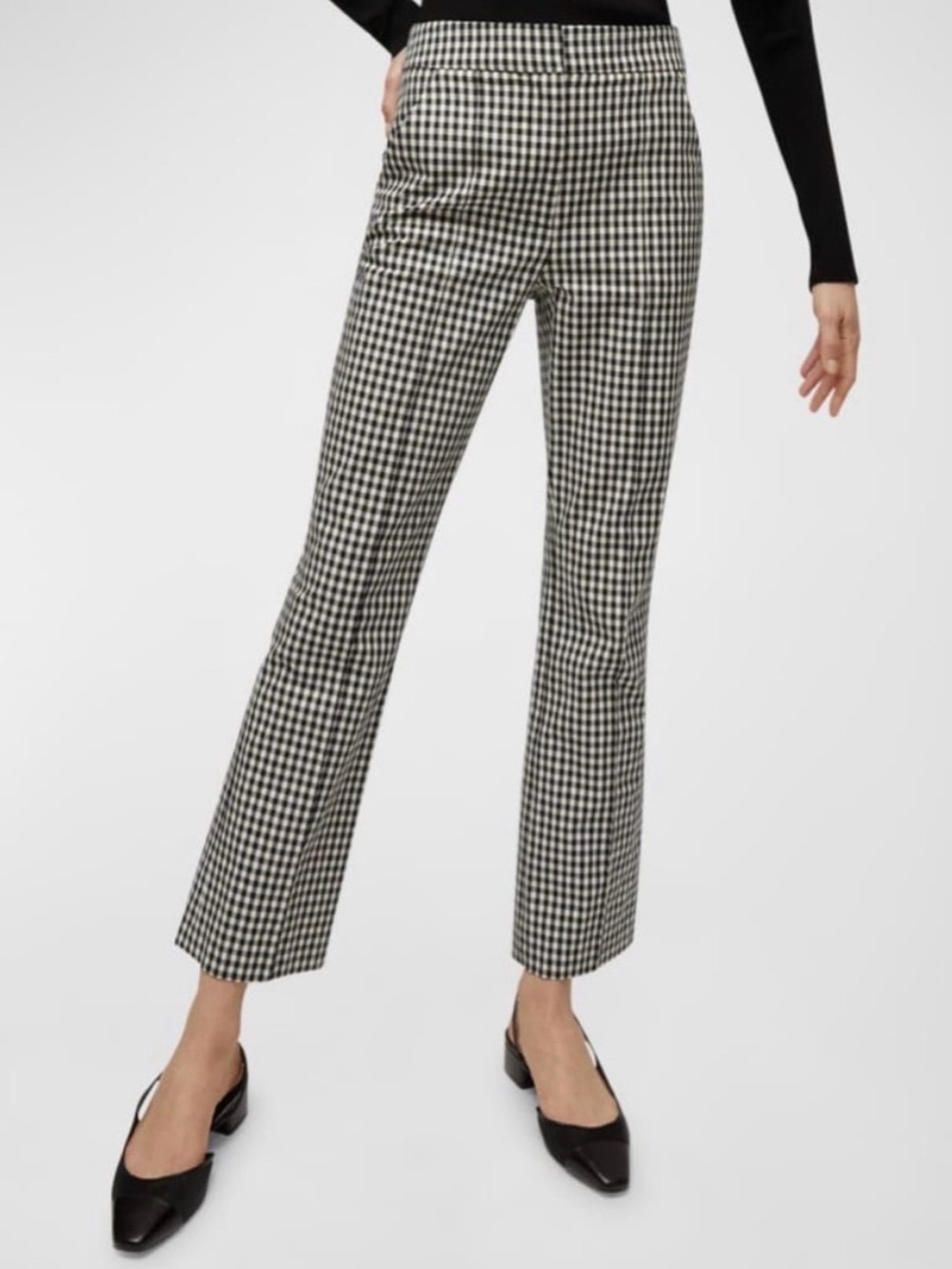 Veronica Beard High Waist Black & White Gingham Slim Fit Pintuck Trousers Size 0